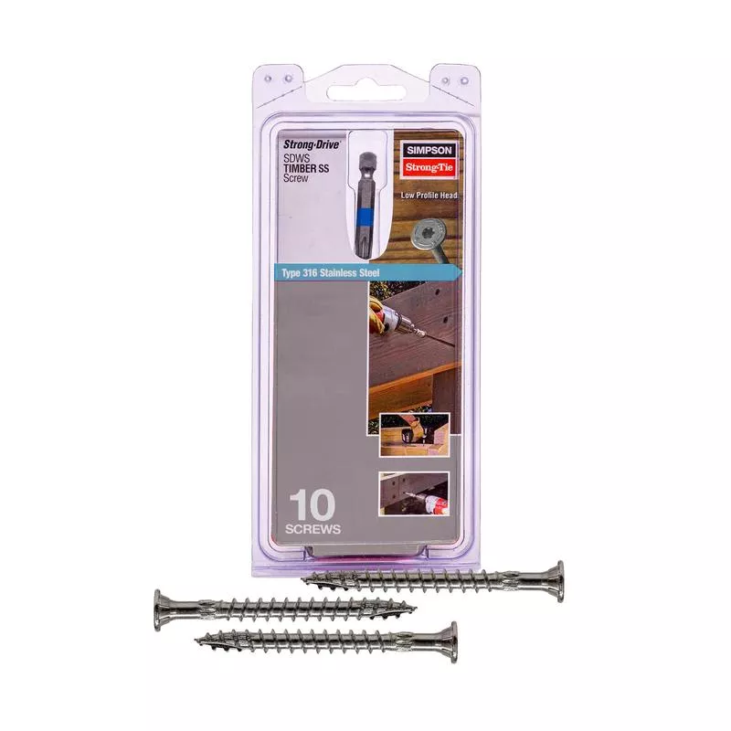 .276 " x 4 " Strong-Tie SDWS27400SS-RC10 Timber Screws - 316 Stainless Steel, Pkg 10
