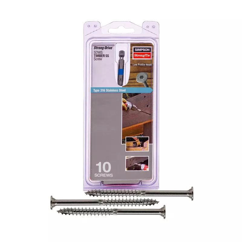 .276 " x 5 " Strong-Tie SDWS27500SS-RC10 Timber Screws - 316 Stainless Steel, Pkg 10