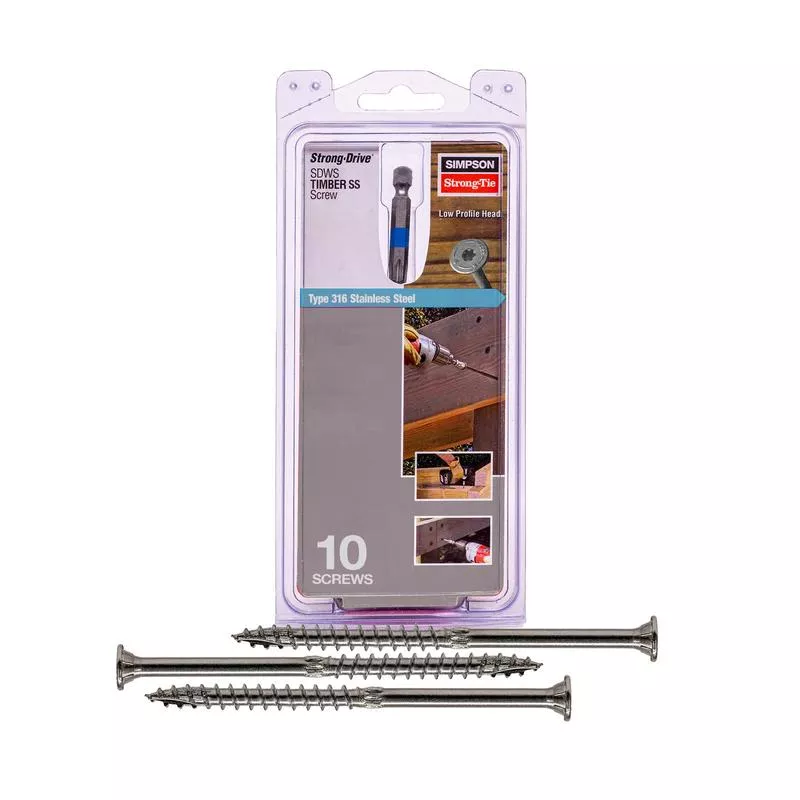 .276 " x 6 " Strong-Tie SDWS27600SS-RC10 Timber Screws - 316 Stainless Steel, Pkg 10