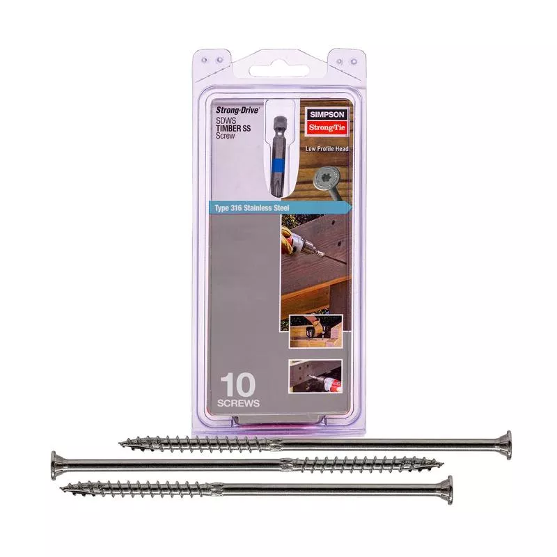.276 " x 8 " Strong-Tie SDWS27800SS-RC10 Timber Screws - 316 Stainless Steel, Pkg 10