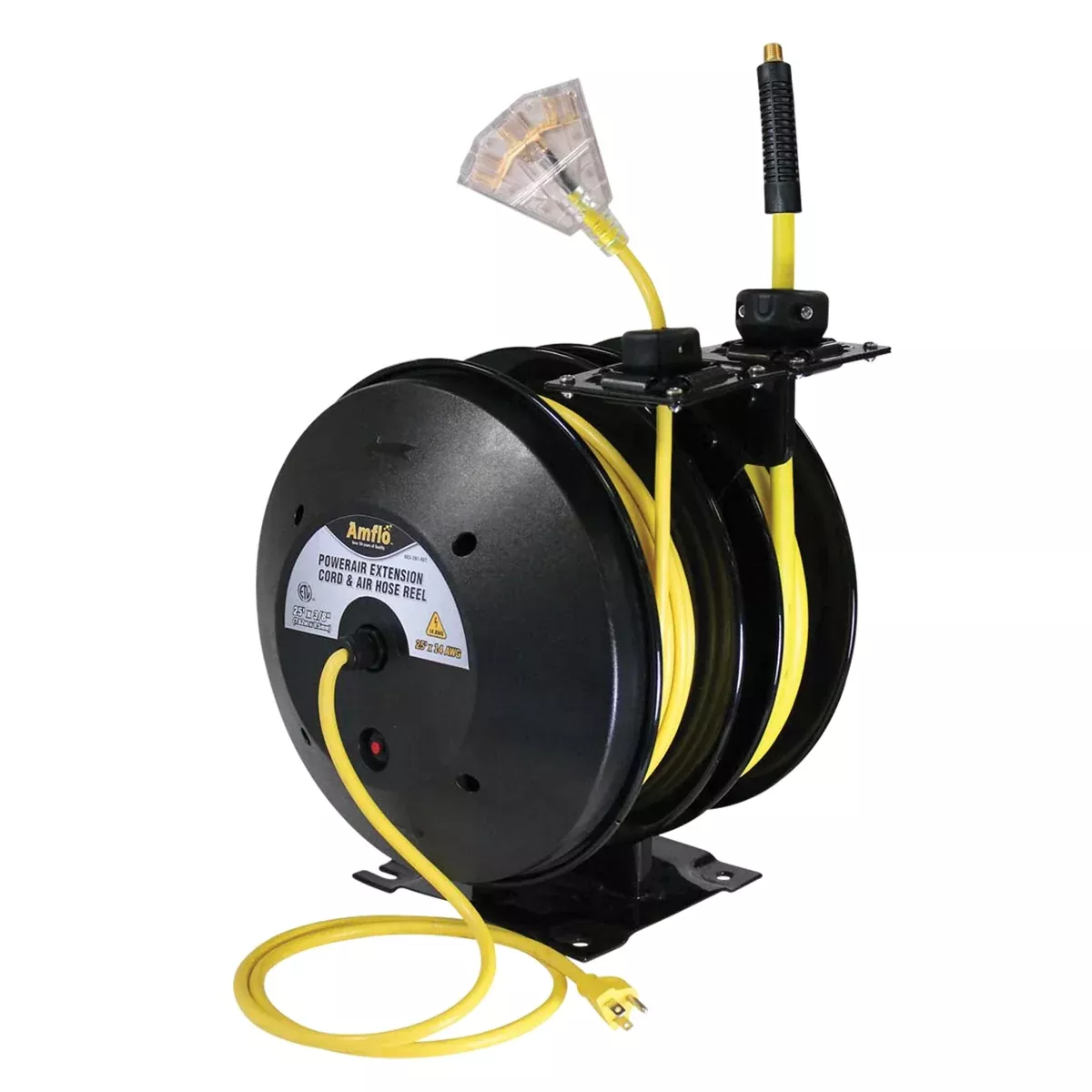 Air/Cord Reel Open with 25' X 3/8" & 50' 14 AWG AMF603-2N1-RET Amflo