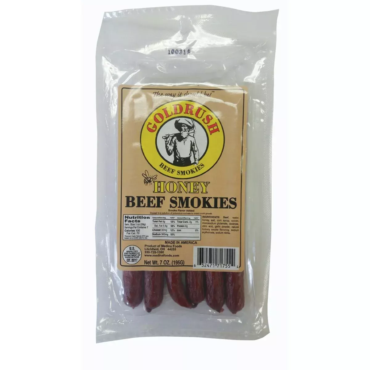 GOLDRUSH Honey 7 oz. Beef Sticks (12-Count Case) GRJ71755 Gold Rush Jerky