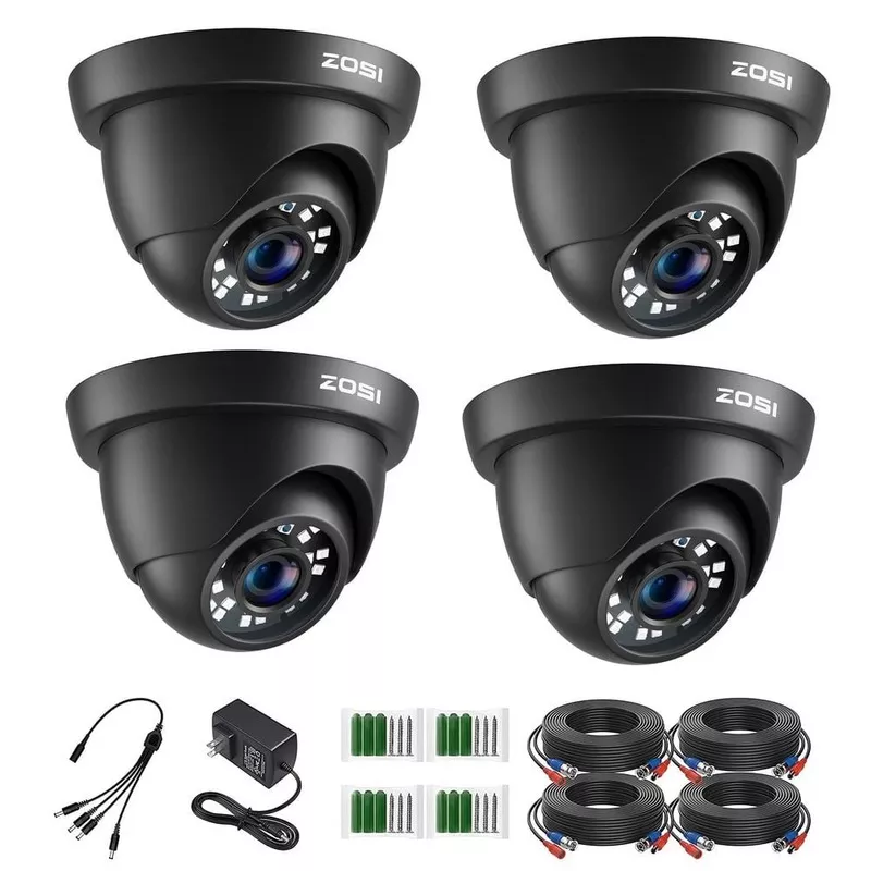 ZOSI Wired 1080p Black Indoor Dome TVI Security Camera Compatible for TVI DVRs (4-Pack)